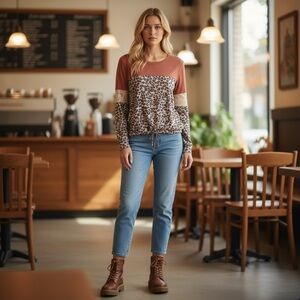 Jolt Rust and Leopard Print Top
